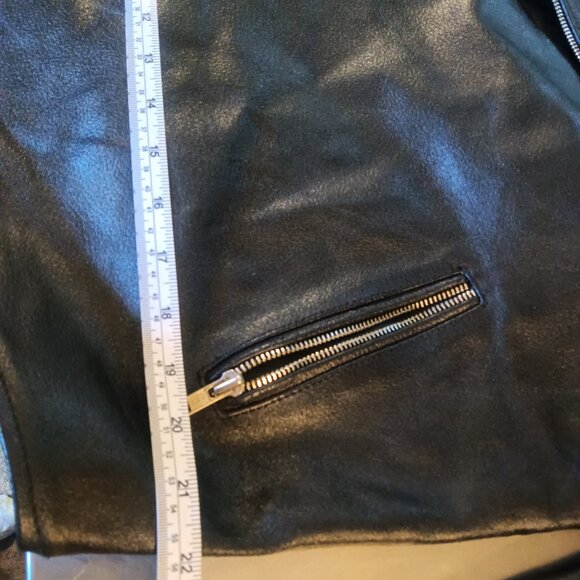 Mens Black Leather Motorcycle Jacket, Heavy, Lined Very Good! - Picture 8 of 10